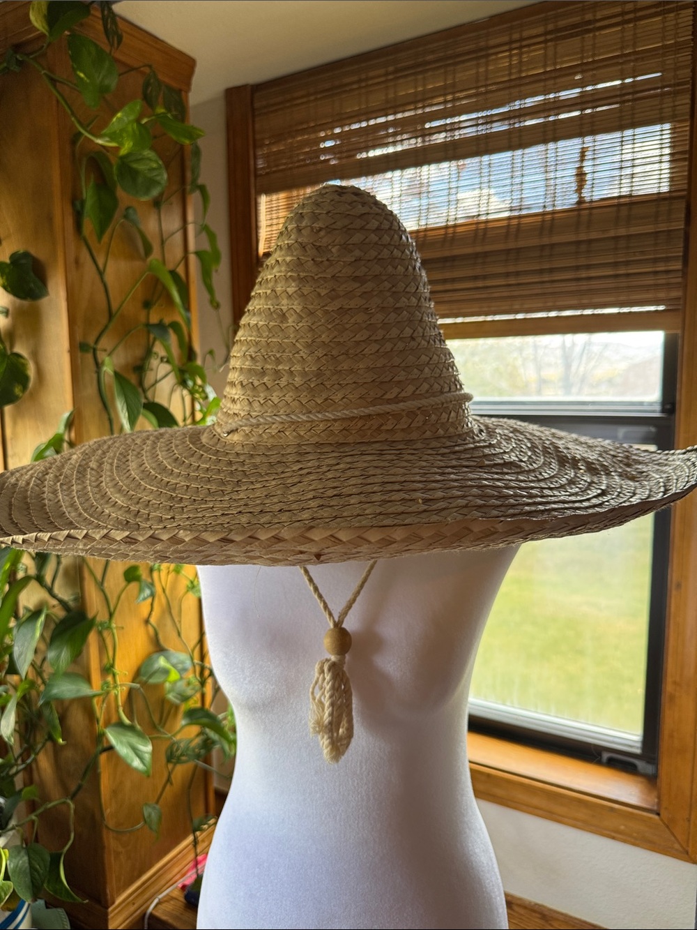 Extra Wide Conical Straw Sun Hat with Drawstring Chin Tie – Witchy Spire Style